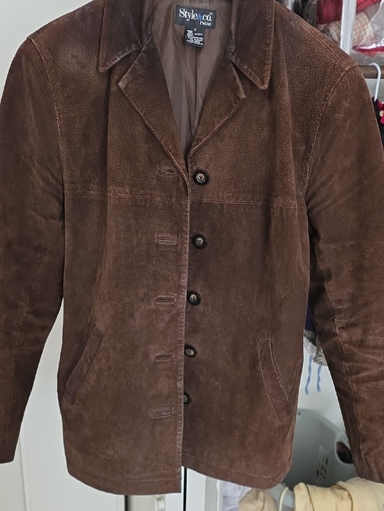 Style & Co. Jackets & Blazers - Style & Co. Women's Brown Suede Button-Front Pea Coat